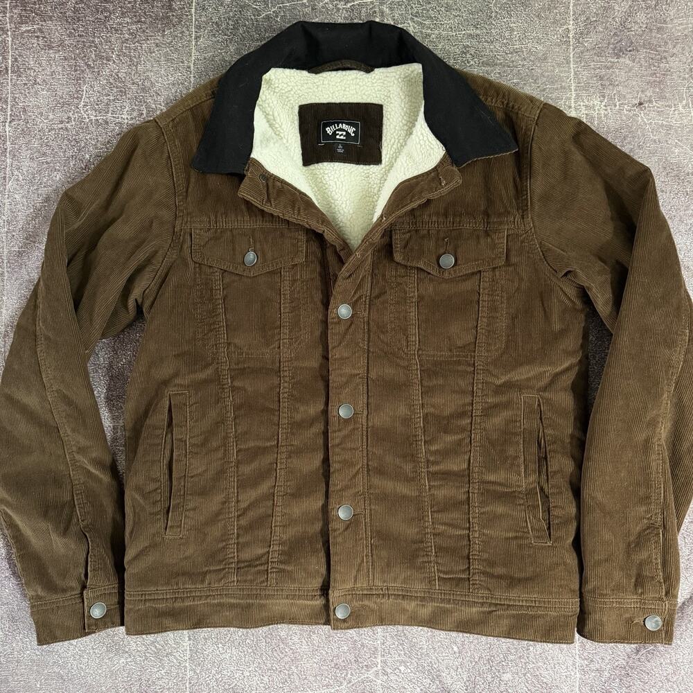 Men's Billabong Brown Corduroy Sherpa Lined Button Up Trucker Jean Jacket Sz L